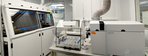 Photo of Agilent 7700 quadrupole ICP-MS and RESOnetics laser ablation at PCIGR